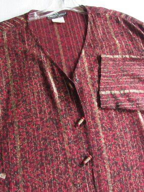 Carole Little Tunic Top 10 Gold Metallic Threads Maroon Long Sleeve Shirt
